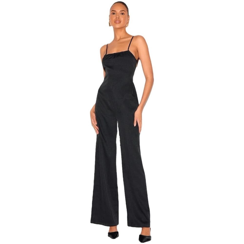 PrettyLittleThing Black Pleated Wide Leg Jumpsuit Size 10 Party Ready - Thumbnail 10