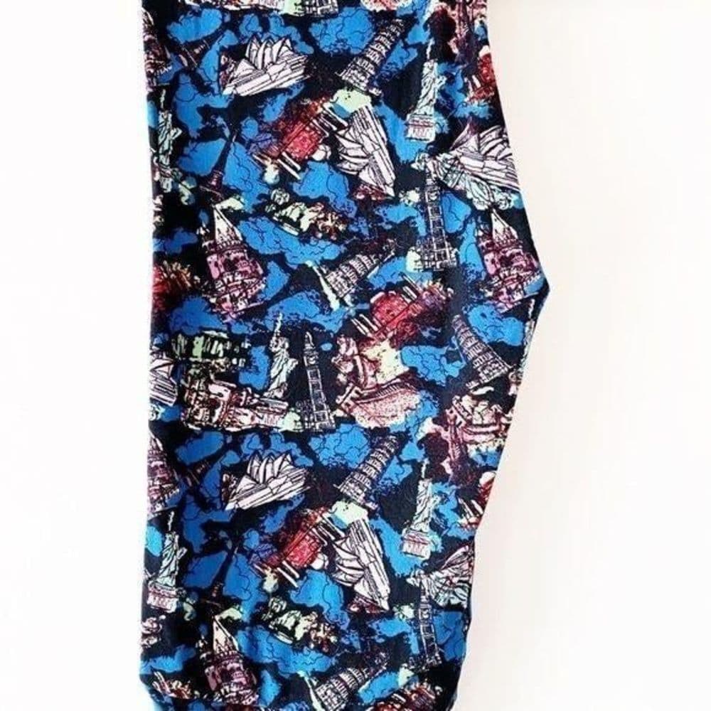 NWT LuLaRoe Global Landmark Collage Print Leggings One Size Wanderlust Travel - Thumbnail 9