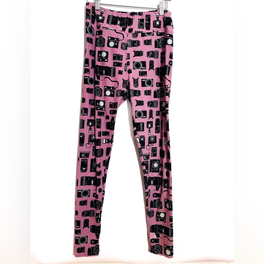 NWT LuLaRoe Pink Camera Print Leggings TC Tall & Curvy Photography Aesthetic - Thumbnail 3