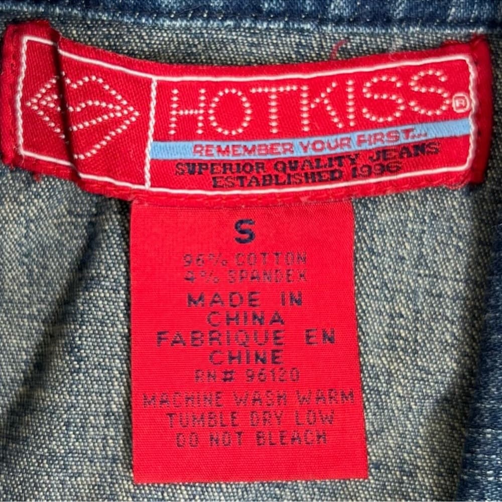 Hot Kiss Denim Sleeveless Jumpsuit 2000s Y2K Vintage Button Front Romper Small - Thumbnail 2