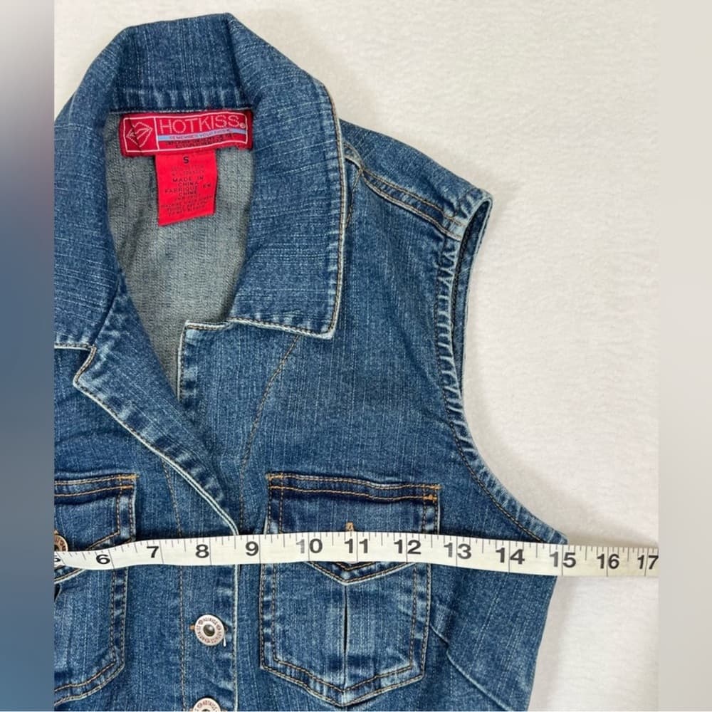 Hot Kiss Denim Sleeveless Jumpsuit 2000s Y2K Vintage Button Front Romper Small - Thumbnail 11