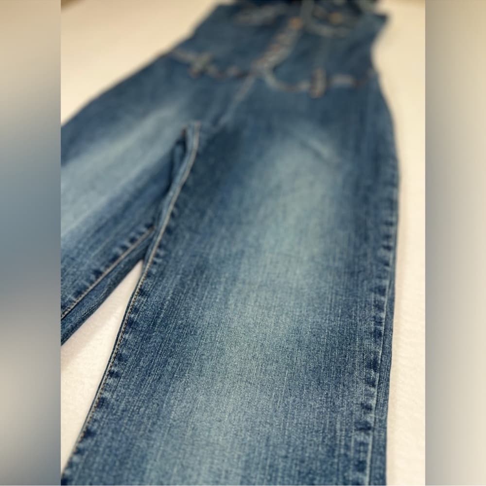 Hot Kiss Denim Sleeveless Jumpsuit 2000s Y2K Vintage Button Front Romper Small - Thumbnail 7