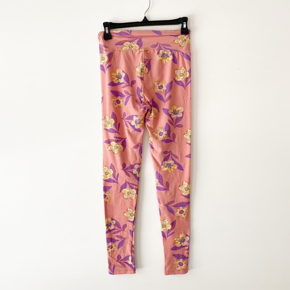 NWT LuLaRoe Pink Floral Leggings OS One Size Spring Romantic Floral Cottagecore - Thumbnail 6