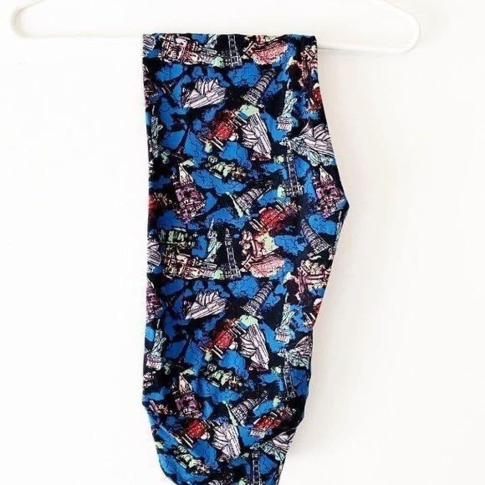 NWT LuLaRoe Global Landmark Collage Print Leggings One Size Wanderlust Travel - Thumbnail 11