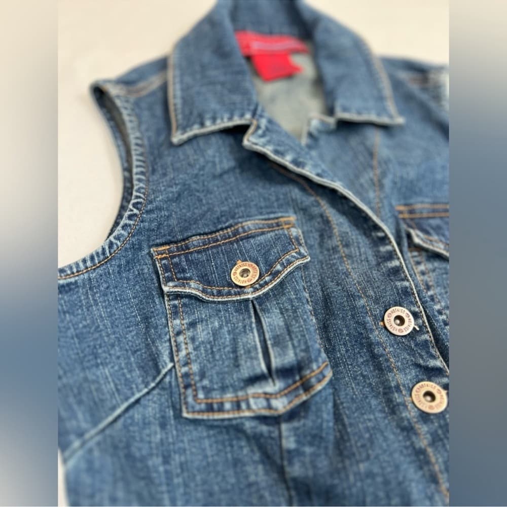 Hot Kiss Denim Sleeveless Jumpsuit 2000s Y2K Vintage Button Front Romper Small - Thumbnail 5
