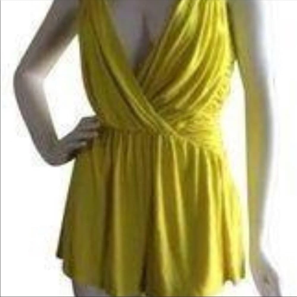 Kardashians for Bebe Collection Neon Yellow Romper | Sleeveless | Deep V Plunge - Thumbnail 3