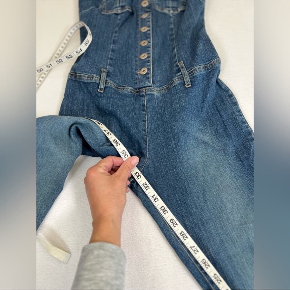 Hot Kiss Denim Sleeveless Jumpsuit 2000s Y2K Vintage Button Front Romper Small - Thumbnail 9