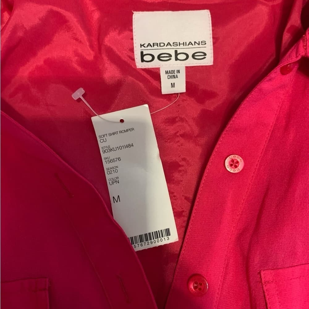Kardashian x Bebe Y2K Pink Shirt Romper Utility Button-Up Chest Pockets Women M - Thumbnail 9