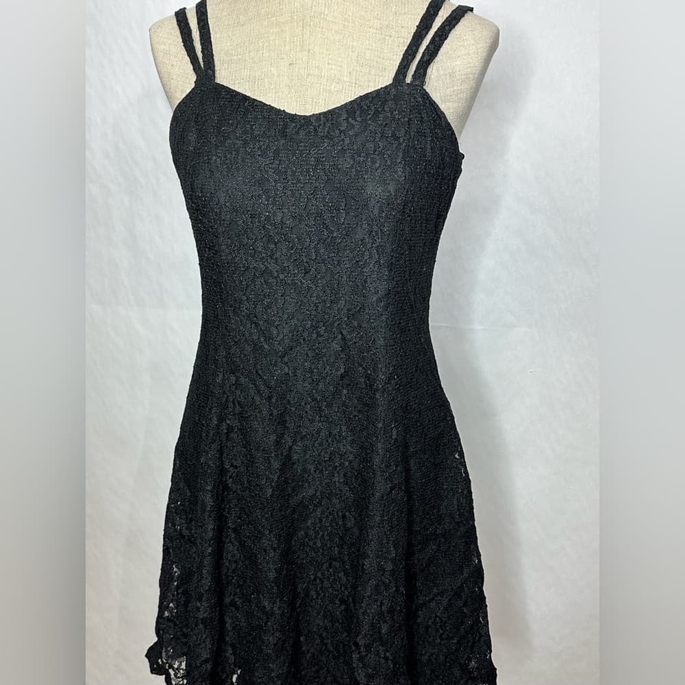 All That Jazz Black Lace Fit Flare Vintage Mini Dress 11/12 Gothic Coquette Prom - Thumbnail 2
