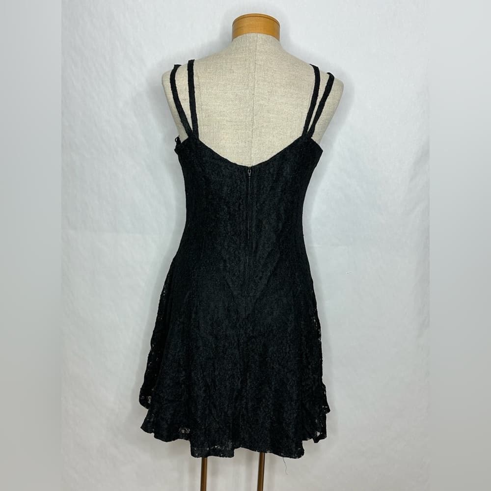 All That Jazz Black Lace Fit Flare Vintage Mini Dress 11/12 Gothic Coquette Prom - Thumbnail 3