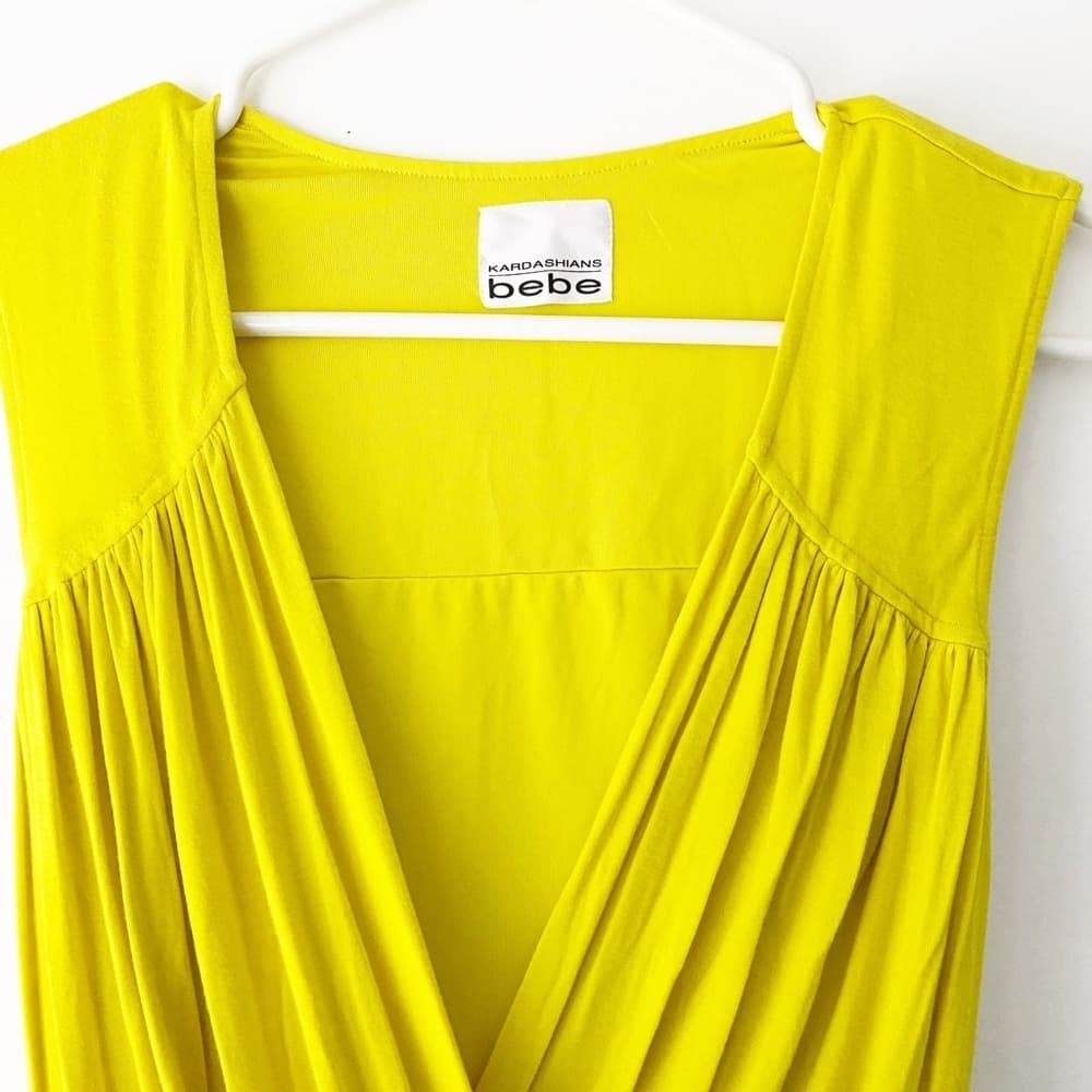 Kardashians for Bebe Collection Neon Yellow Romper | Sleeveless | Deep V Plunge - Thumbnail 7