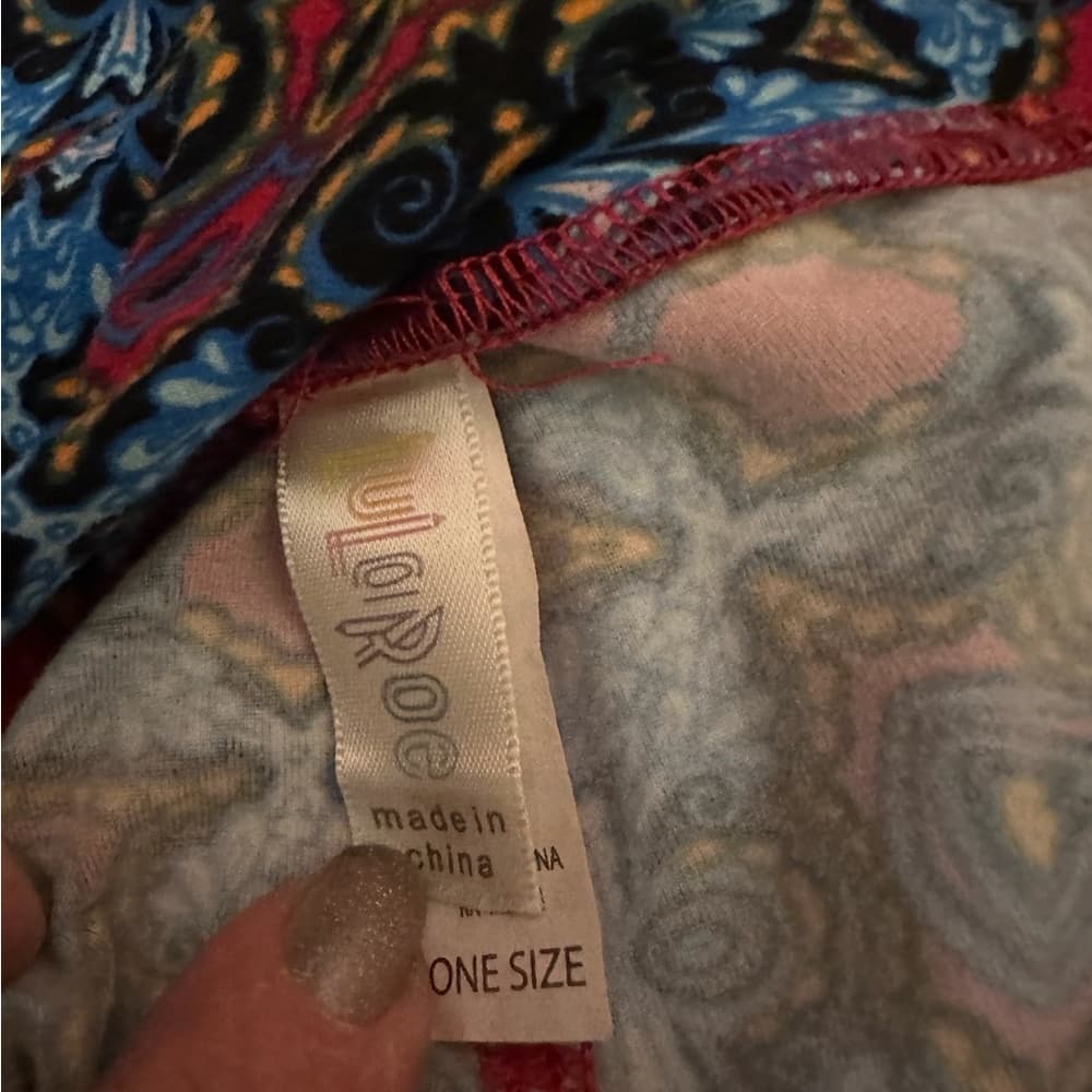 NWT LuLaRoe Blue Red Mandala Print Leggings One Size Kaleidoscope Boho Pattern - Thumbnail 4