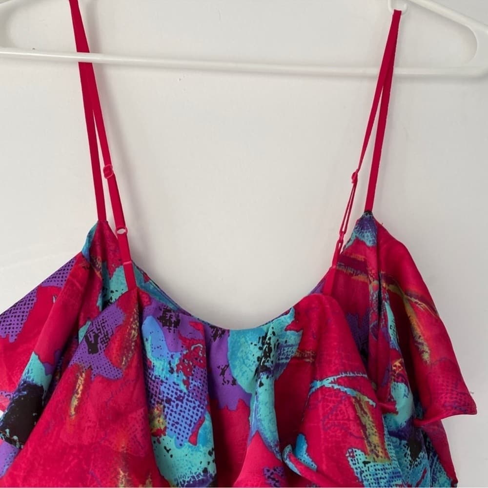 Gibson Floral Pink Shorts Romper Drawstring Waist & Adjustable Spaghetti Straps - Thumbnail 3