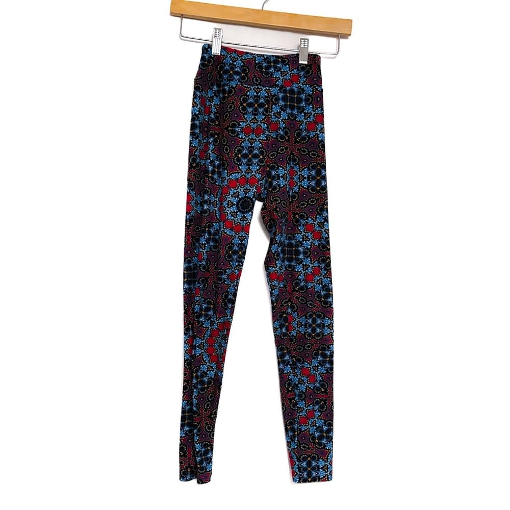 NWT LuLaRoe Blue Red Mandala Print Leggings One Size Kaleidoscope Boho Pattern - Thumbnail 2