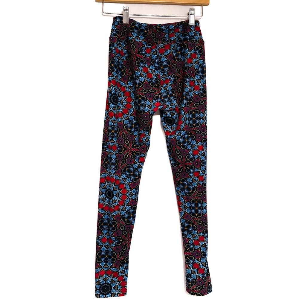 NWT LuLaRoe Blue Red Mandala Print Leggings One Size Kaleidoscope Boho Pattern - Thumbnail 5