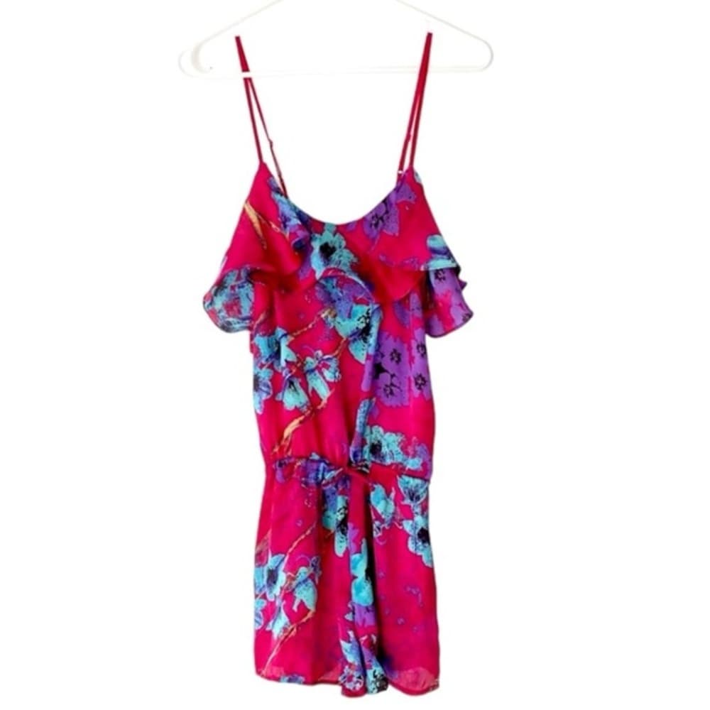 Gibson Floral Pink Shorts Romper Drawstring Waist & Adjustable Spaghetti Straps - Thumbnail 11