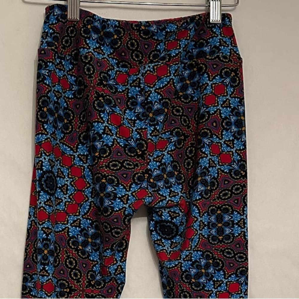 NWT LuLaRoe Blue Red Mandala Print Leggings One Size Kaleidoscope Boho Pattern - Thumbnail 6
