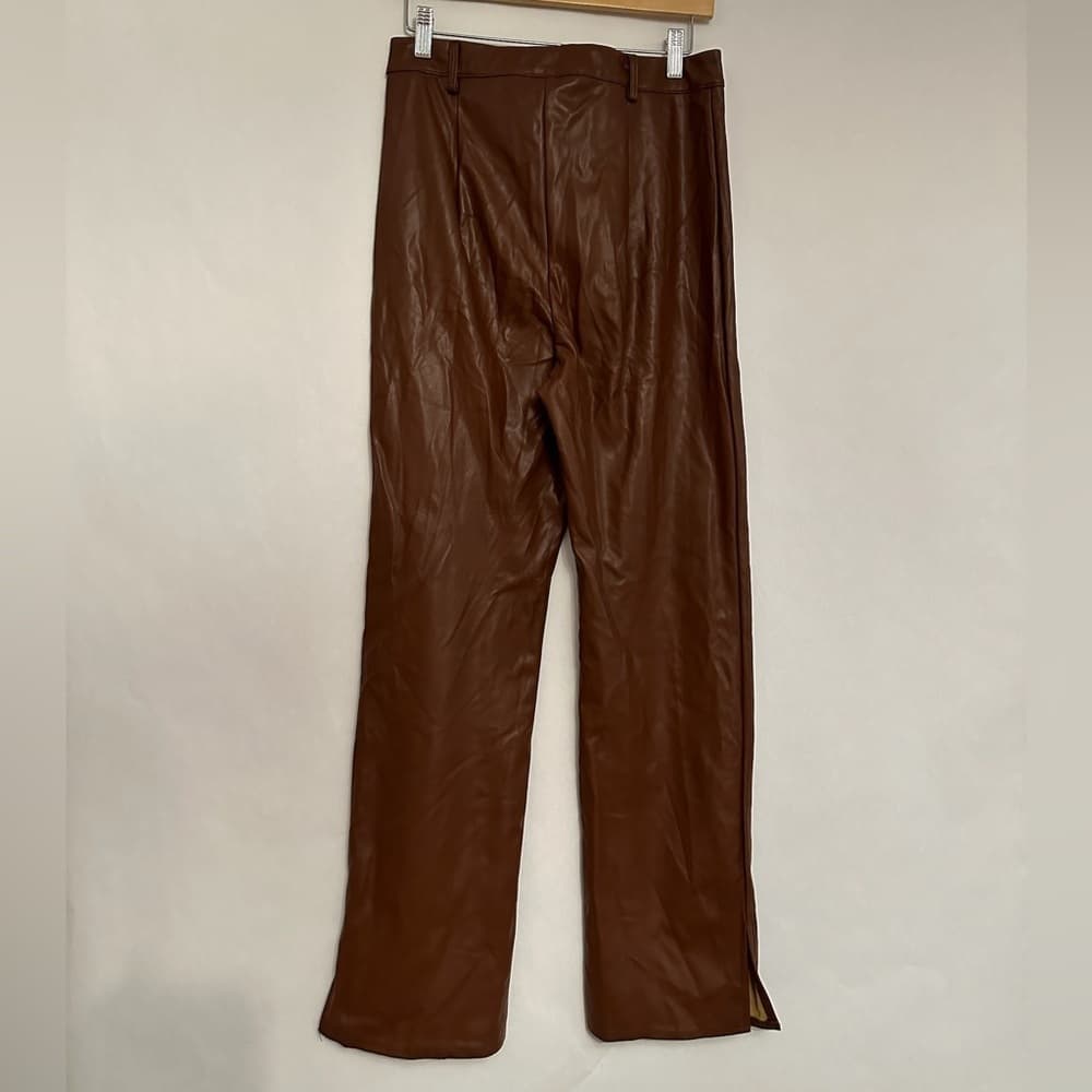Missguided Faux Leather Pants Side Split Ankle in “Brown” Size 8 - Thumbnail 4