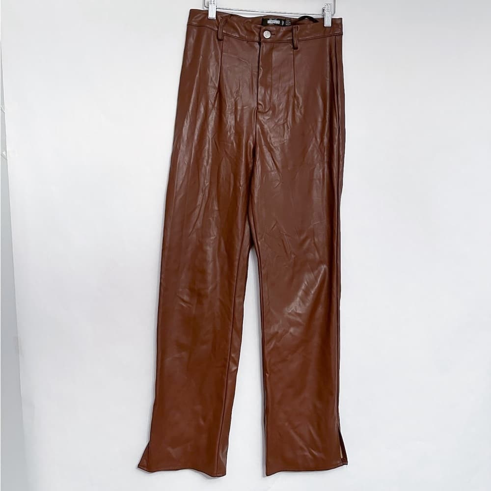 Missguided Faux Leather Pants Side Split Ankle in “Brown” Size 8
