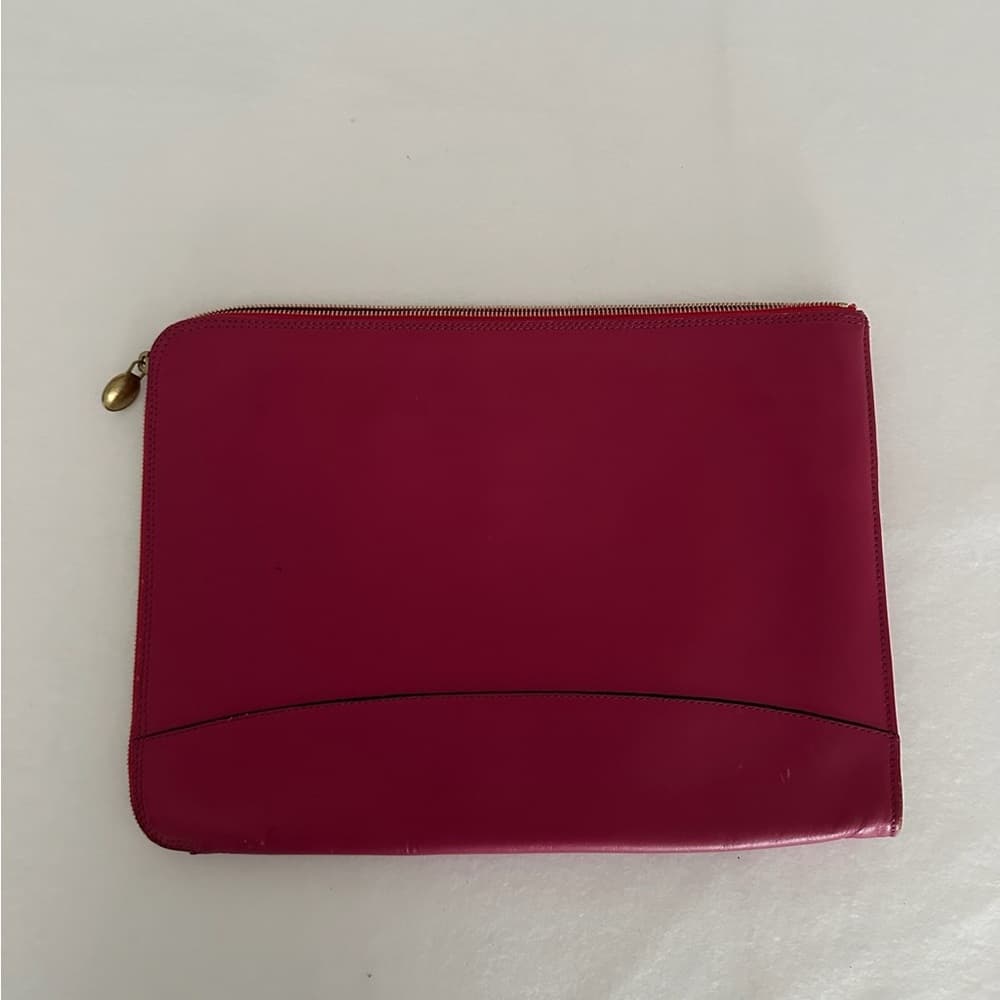 Levenger Magenta Leather Paper Folio Zipper Case Organizer with Pockets - Thumbnail 4