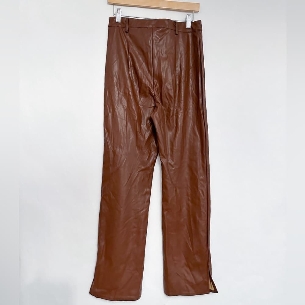 Missguided Faux Leather Pants Side Split Ankle in “Brown” Size 8 - Thumbnail 2