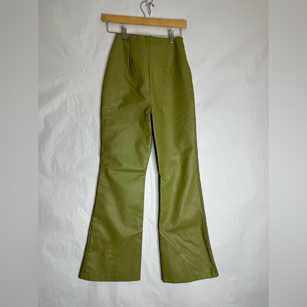 Princess Polly Harvey Pu Pants Green Lace Up Flare Faux Leather Size 2 - Thumbnail 5