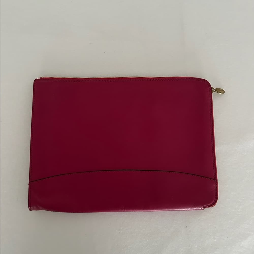 Levenger Magenta Leather Paper Folio Zipper Case Organizer with Pockets - Thumbnail 3