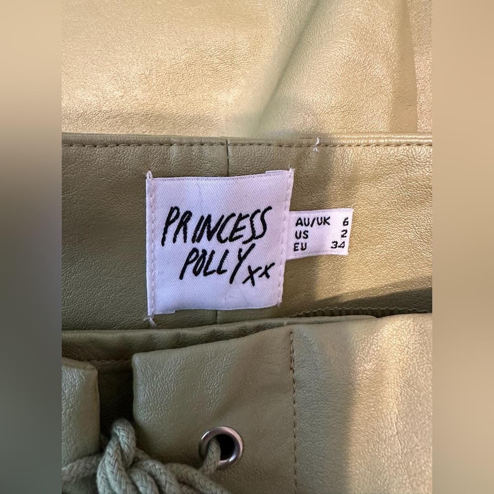 Princess Polly Harvey Pu Pants Green Lace Up Flare Faux Leather Size 2 - Thumbnail 6