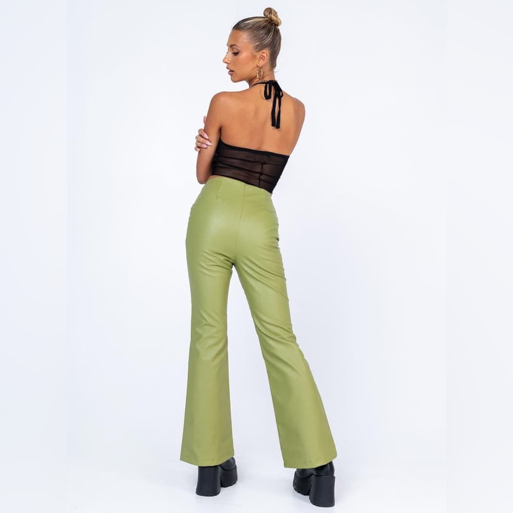 Princess Polly Harvey Pu Pants Green Lace Up Flare Faux Leather Size 2 - Thumbnail 3