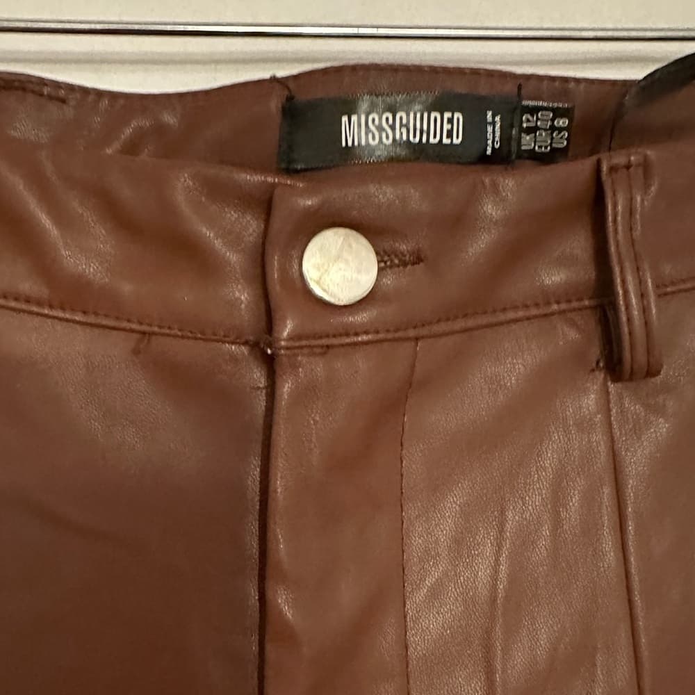 Missguided Faux Leather Pants Side Split Ankle in “Brown” Size 8 - Thumbnail 6