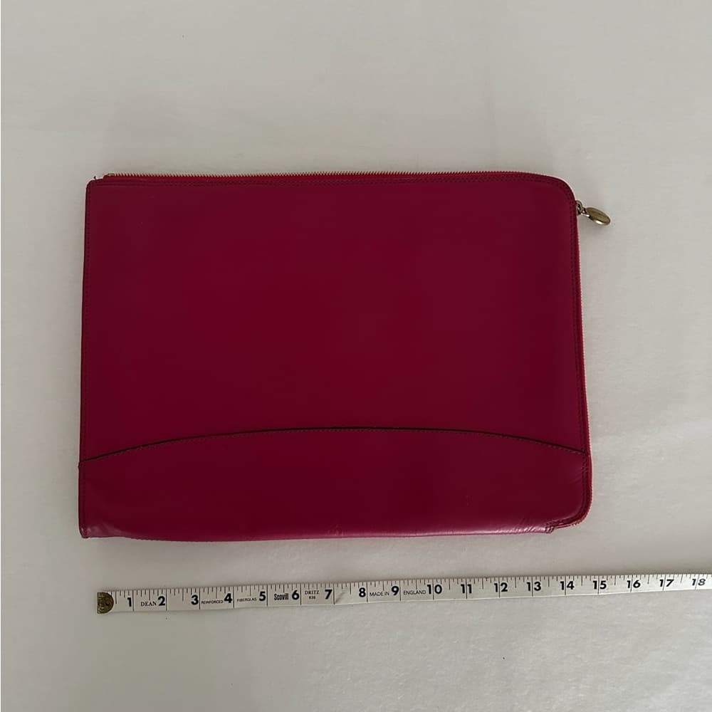 Levenger Magenta Leather Paper Folio Zipper Case Organizer with Pockets