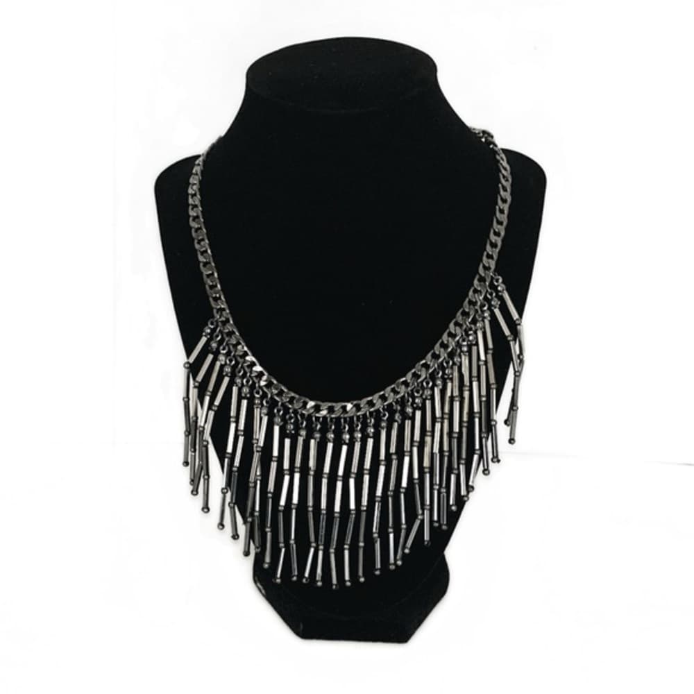 New York & Co Trendy Gunmetal Silver Tone Fringe Bib Statement Necklace Preowned - Thumbnail 13