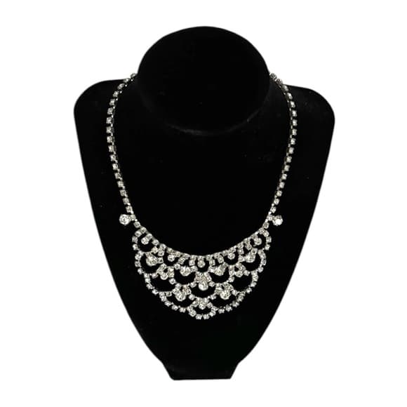 Vintage Silver Rhinestone Chandelier Necklace Old Hollywood Statement Jewelry - Thumbnail 6