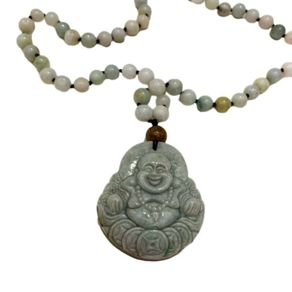 SJ Pearl Laughing Buddha Pendant Real Jade Necklace Adjustable Length NWOT - Thumbnail 9