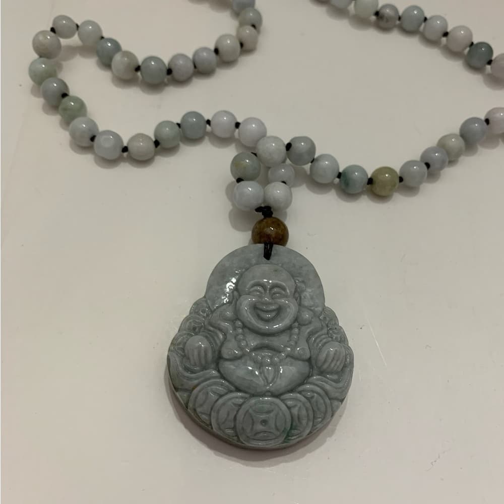 SJ Pearl Laughing Buddha Pendant Real Jade Necklace Adjustable Length NWOT - Thumbnail 2