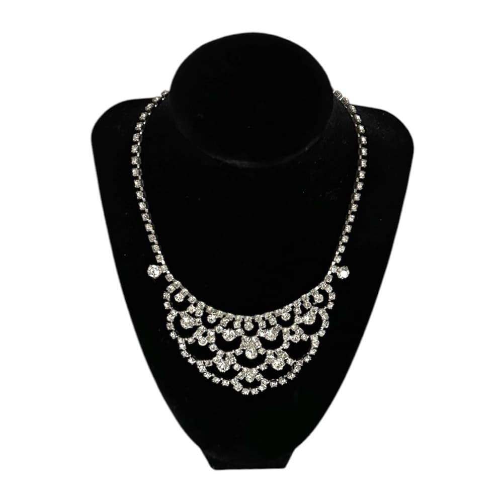 Vintage Silver Rhinestone Chandelier Necklace Old Hollywood Statement Jewelry - Thumbnail 5