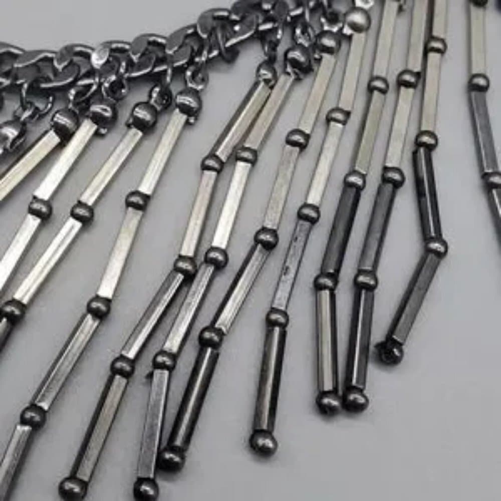 New York & Co Trendy Gunmetal Silver Tone Fringe Bib Statement Necklace Preowned - Thumbnail 9