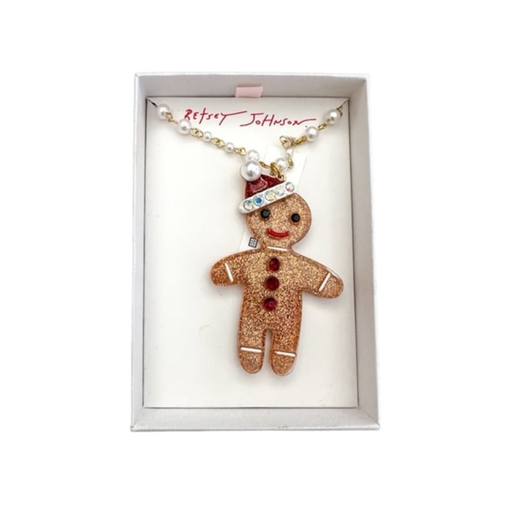 NIB Betsey Johnson Gingerbread Man Santa Hat Necklace Holiday Charm Great Gift - Thumbnail 7