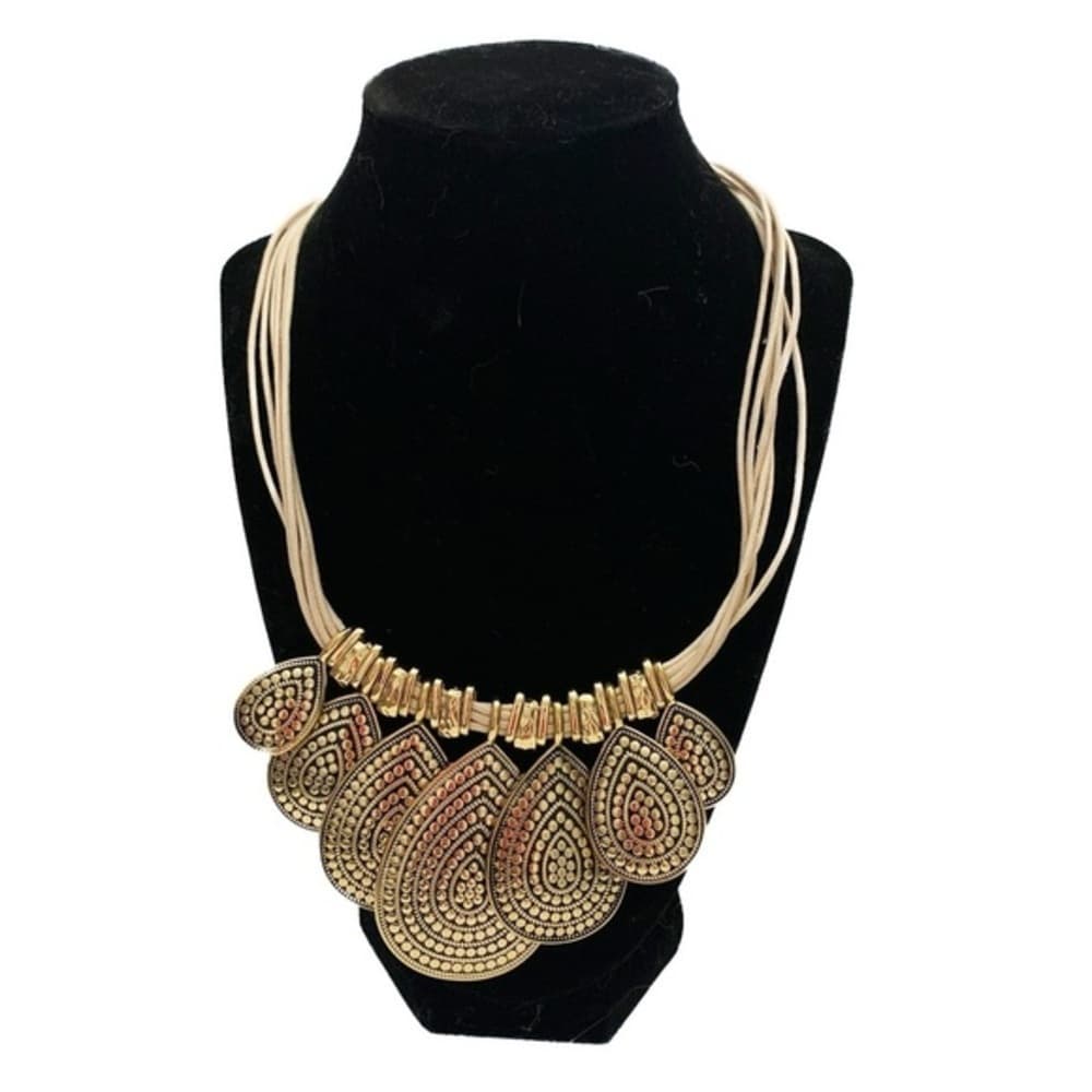 Gold Tone Statement Teardrop Disc Necklace Multi Strand Vintage Y2K Whimsigoth - Thumbnail 8