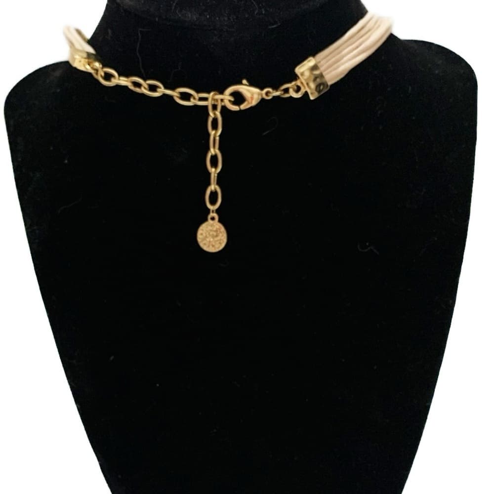 Gold Tone Statement Teardrop Disc Necklace Multi Strand Vintage Y2K Whimsigoth - Thumbnail 3