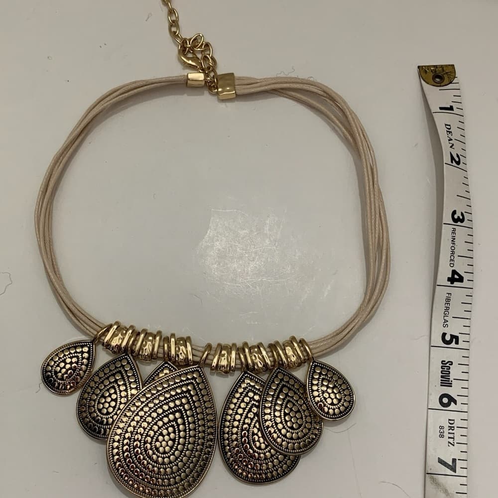 Gold Tone Statement Teardrop Disc Necklace Multi Strand Vintage Y2K Whimsigoth - Thumbnail 6