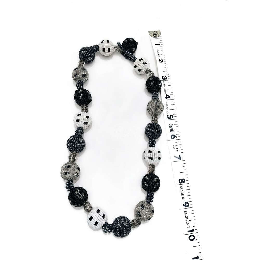 Vintage Black Grey White Glass Ball Beaded Tribal Necklace Timeless Elegance - Thumbnail 7