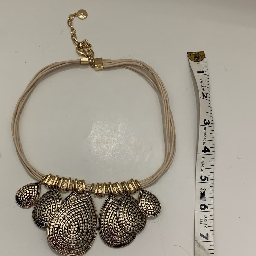 Gold Tone Statement Teardrop Disc Necklace Multi Strand Vintage Y2K Whimsigoth - Thumbnail 7