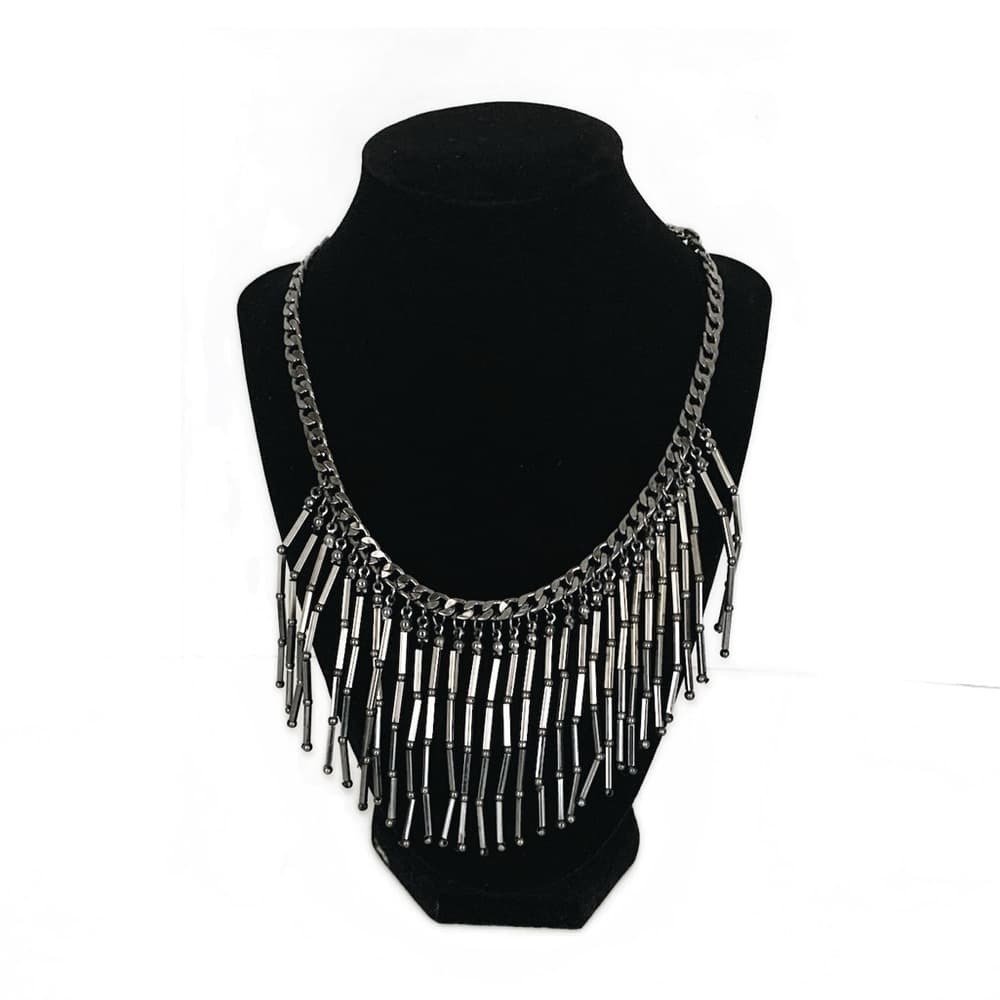 New York & Co Trendy Gunmetal Silver Tone Fringe Bib Statement Necklace Preowned - Thumbnail 3