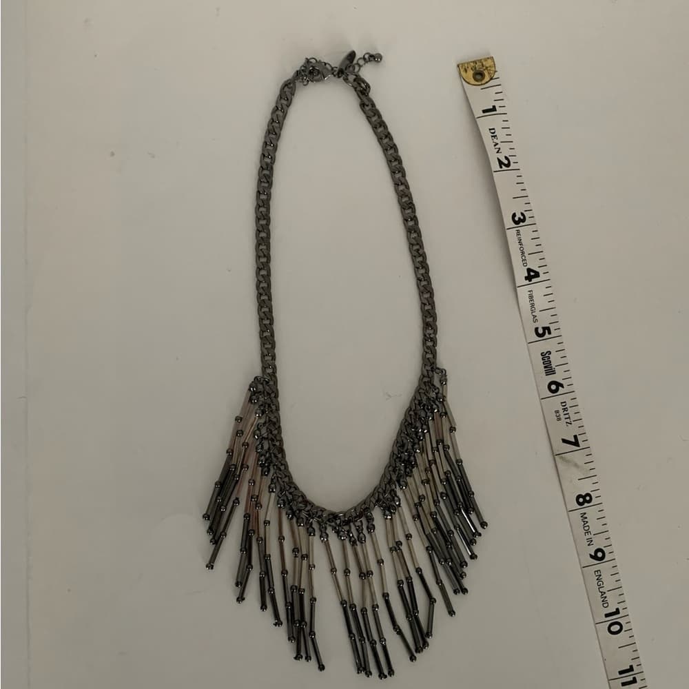 New York & Co Trendy Gunmetal Silver Tone Fringe Bib Statement Necklace Preowned - Thumbnail 7