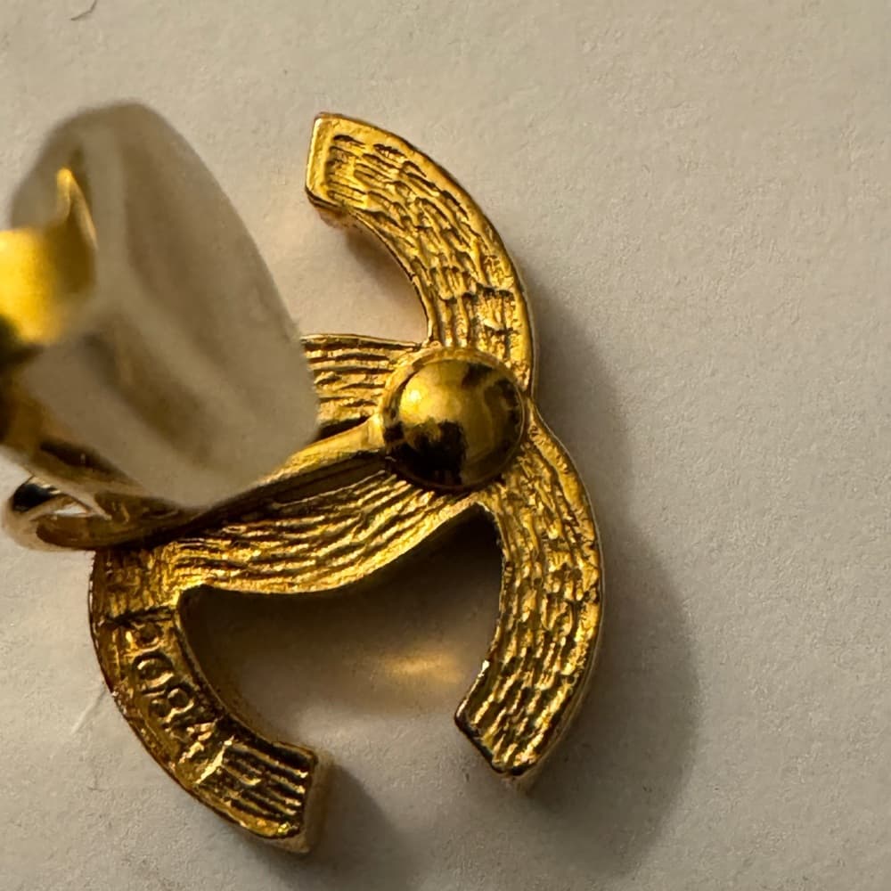 CHANEL Earrings Vintage CC Logo Crystal Clip On 24K Gold Plated Studs with Box - Thumbnail 8