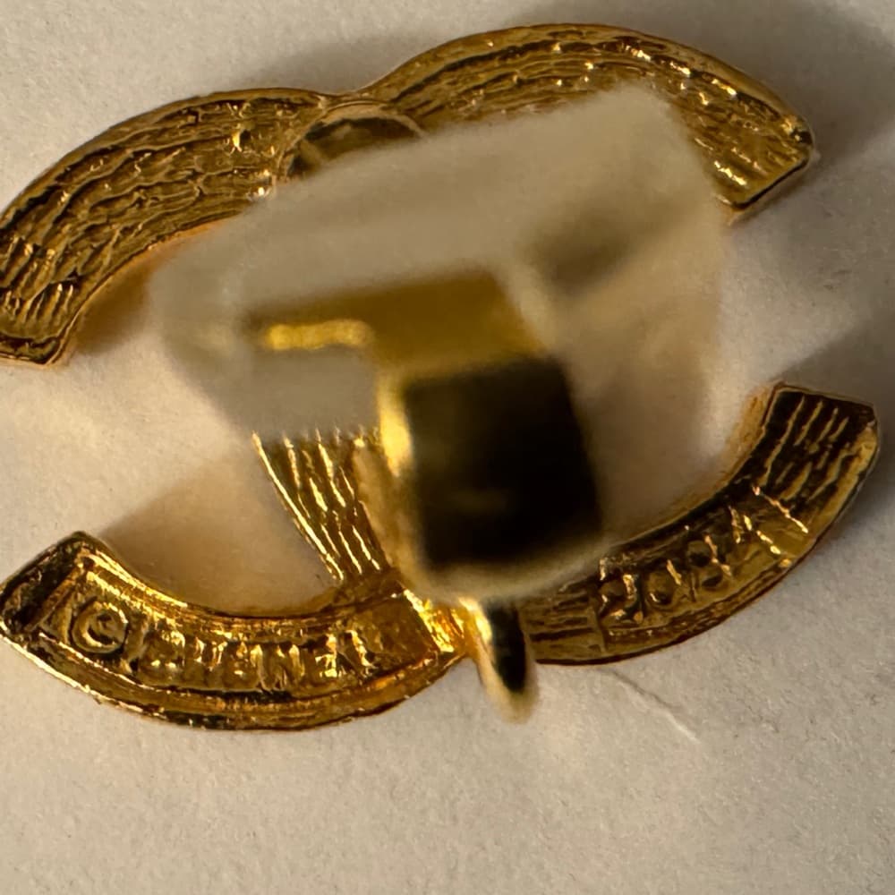 CHANEL Earrings Vintage CC Logo Crystal Clip On 24K Gold Plated Studs with Box - Thumbnail 9
