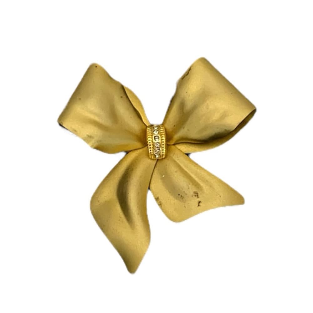 1970s Vintage Gold Tone Metal Bow Shaped Brooch Pin Tara 5th Large Matte - Thumbnail 7