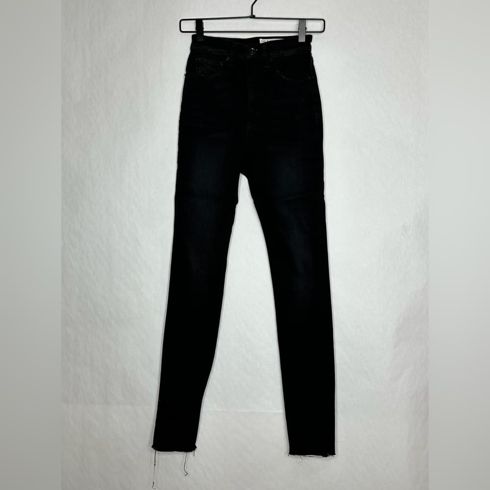 rag & bone Black Mid-Rise Ankle Skinny Jeans Jardine Cut Raw Hem Size 24 Denim
