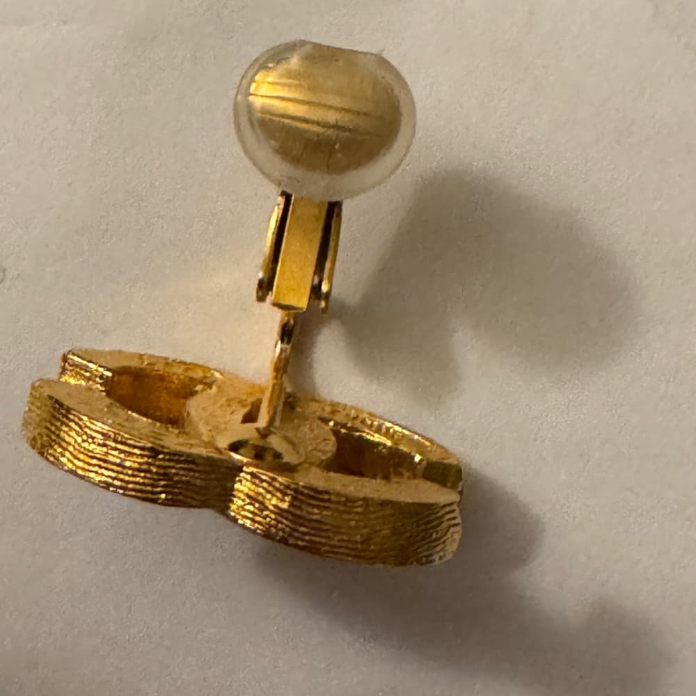 CHANEL Earrings Vintage CC Logo Crystal Clip On 24K Gold Plated Studs with Box - Thumbnail 5